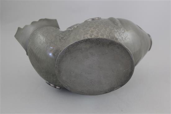 A Chinese pewter and hardstone mounted fish water pot, late 19th / early 20th century, height 22cm